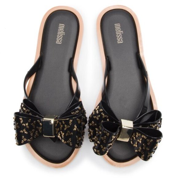 Melissa Shoes - Melissa Womens Flip Flop Sweet Sandal, Black Beige, Size 6 US